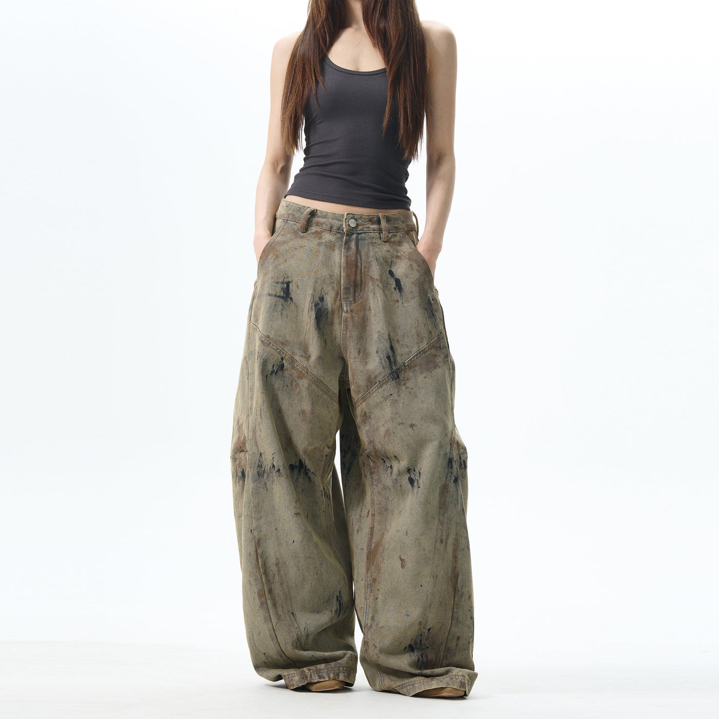 Graffiti Ink-Splash Cargo Pants Korean Street Fashion Pants By 77Flight Shop Online at OH Vault