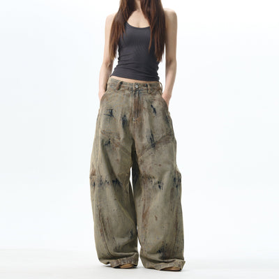 Graffiti Ink-Splash Cargo Pants Korean Street Fashion Pants By 77Flight Shop Online at OH Vault