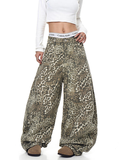 Structured Leopard Print Barrel Jeans Korean Street Fashion Jeans By Blacklists Shop Online at OH Vault