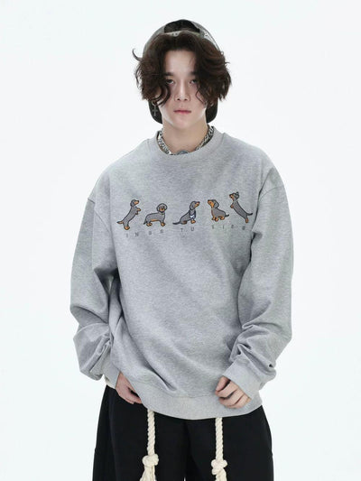 Dachshund Embroidery Crewneck Korean Street Fashion Crewneck By INS Korea Shop Online at OH Vault