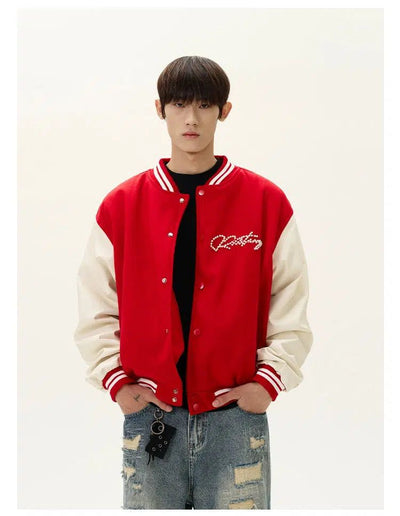 Pearl Lettered Sports Jacket Korean Street Fashion Jacket By A PUEE Shop Online at OH Vault