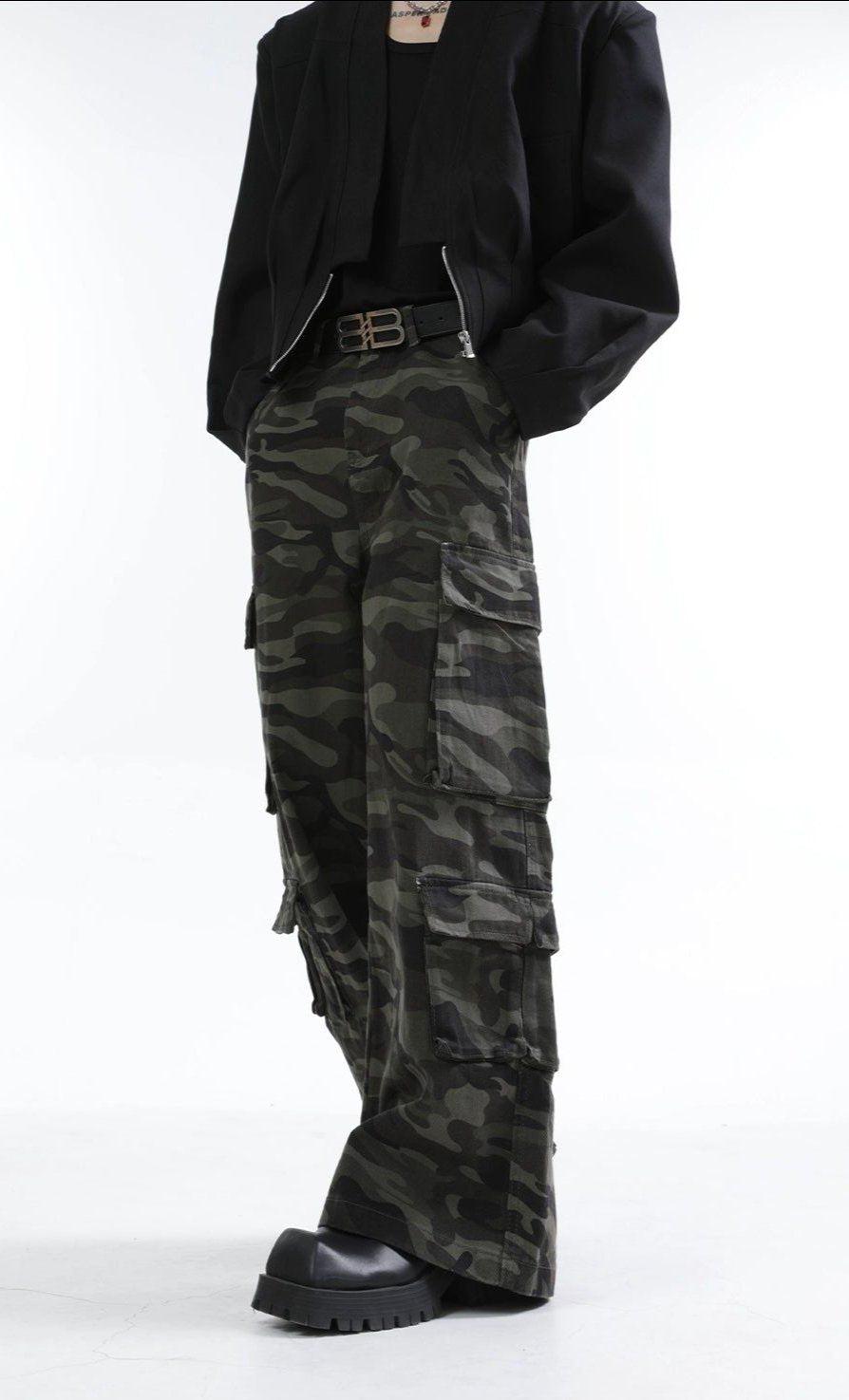 Camouflage Multi-Pocket Wide Jeans Korean Street Fashion Jeans By Turn Tide Shop Online at OH Vault