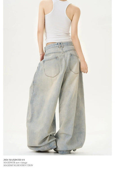 Mud-Washed Pleated Jeans Korean Street Fashion Jeans By MaxDstr Shop Online at OH Vault