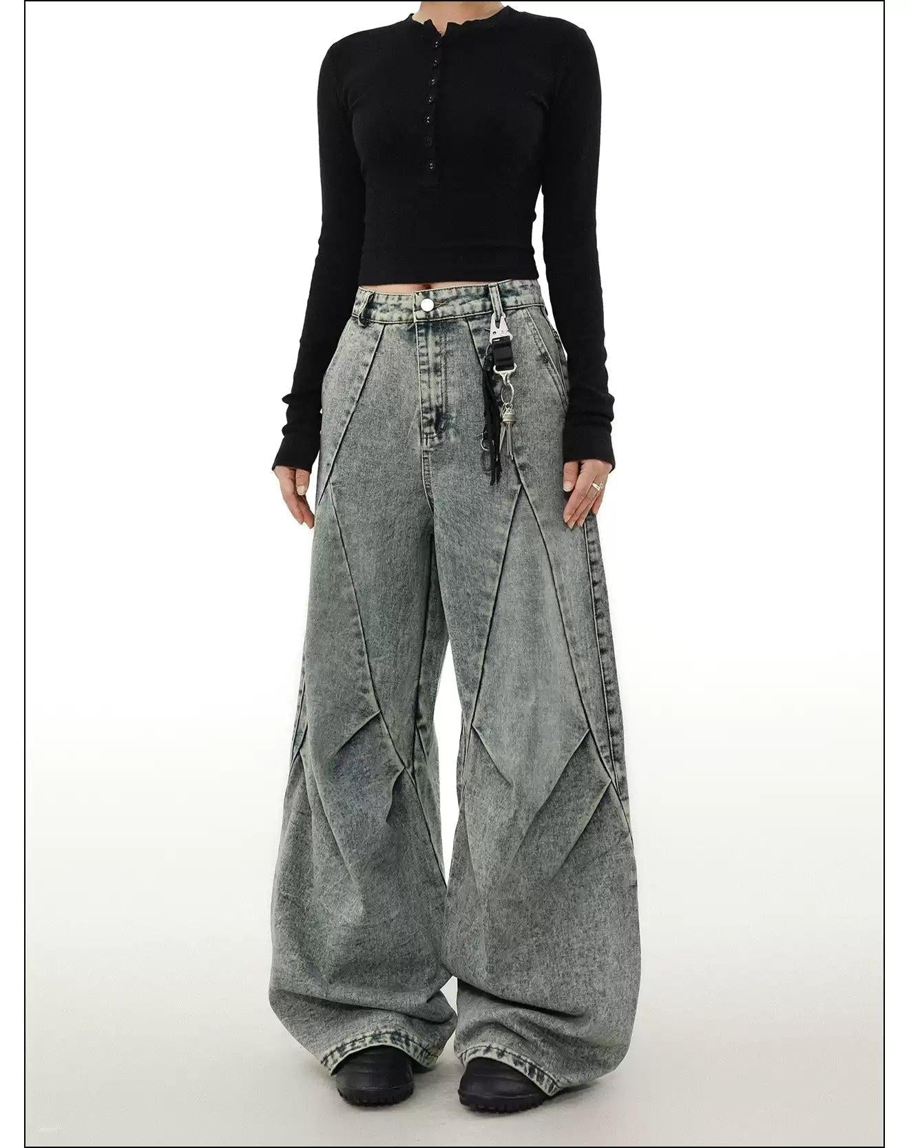 Acid Washed Pleated Jeans Korean Street Fashion Jeans By Mr Nearly Shop Online at OH Vault