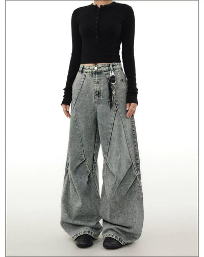 Acid Washed Pleated Jeans Korean Street Fashion Jeans By Mr Nearly Shop Online at OH Vault