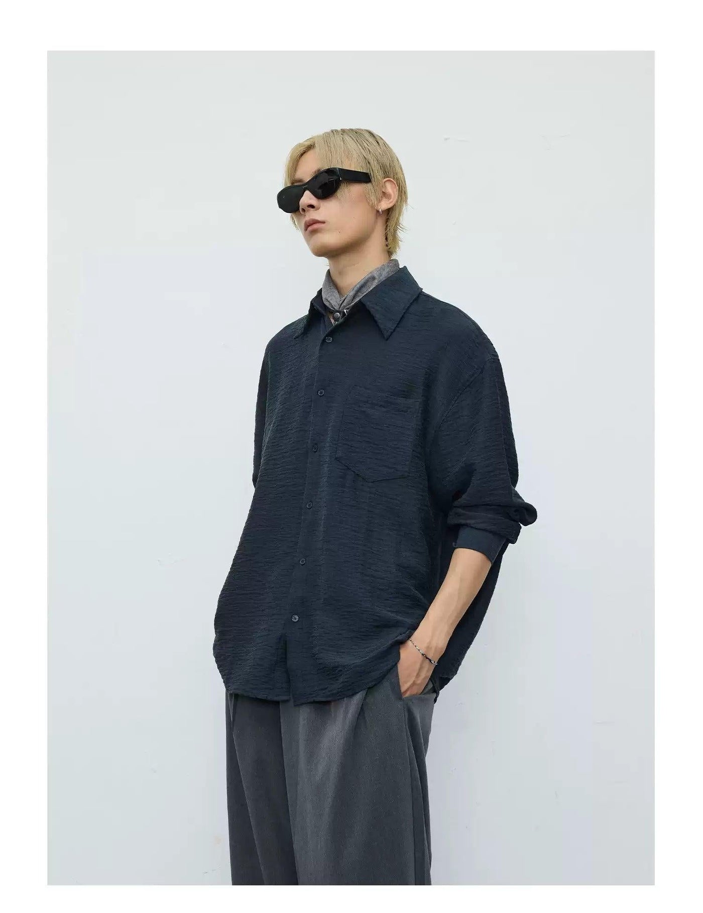 Textured Front Pocket Shirt Korean Street Fashion Shirt By Terra Incognita Shop Online at OH Vault