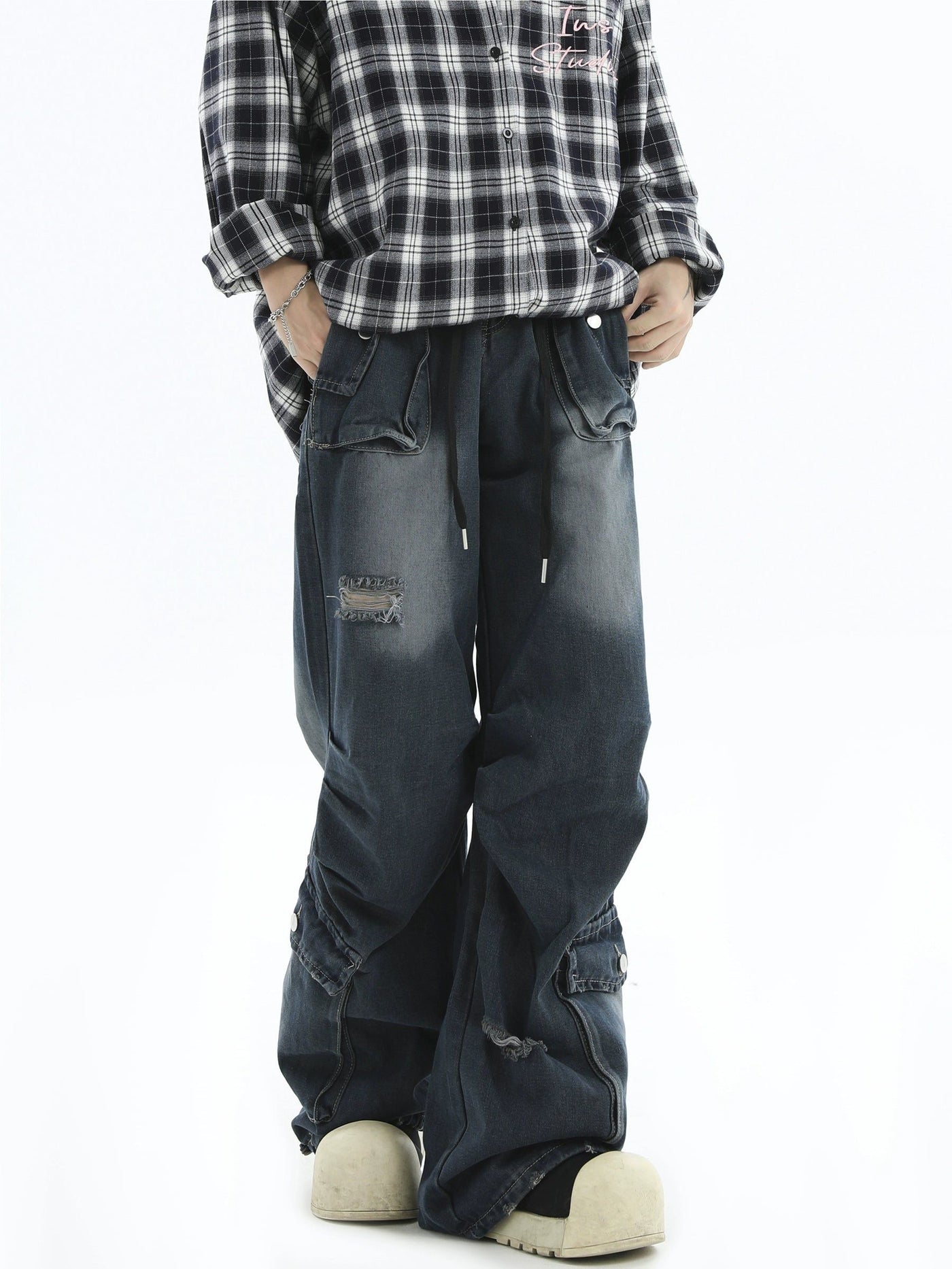 Fade Spots Multi-Pocket Jeans Korean Street Fashion Jeans By INS Korea Shop Online at OH Vault