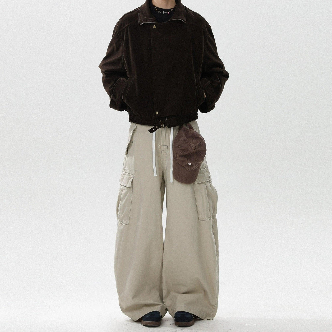 Drawstring Wide Leg Cargo Pants Korean Street Fashion Pants By Mr Nearly Shop Online at OH Vault