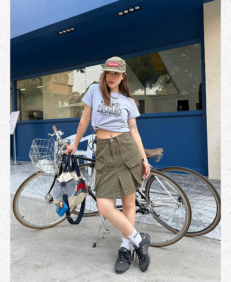 Multi-Pocket Cargo Denim Skirt Korean Street Fashion Skirt By Made Extreme Shop Online at OH Vault