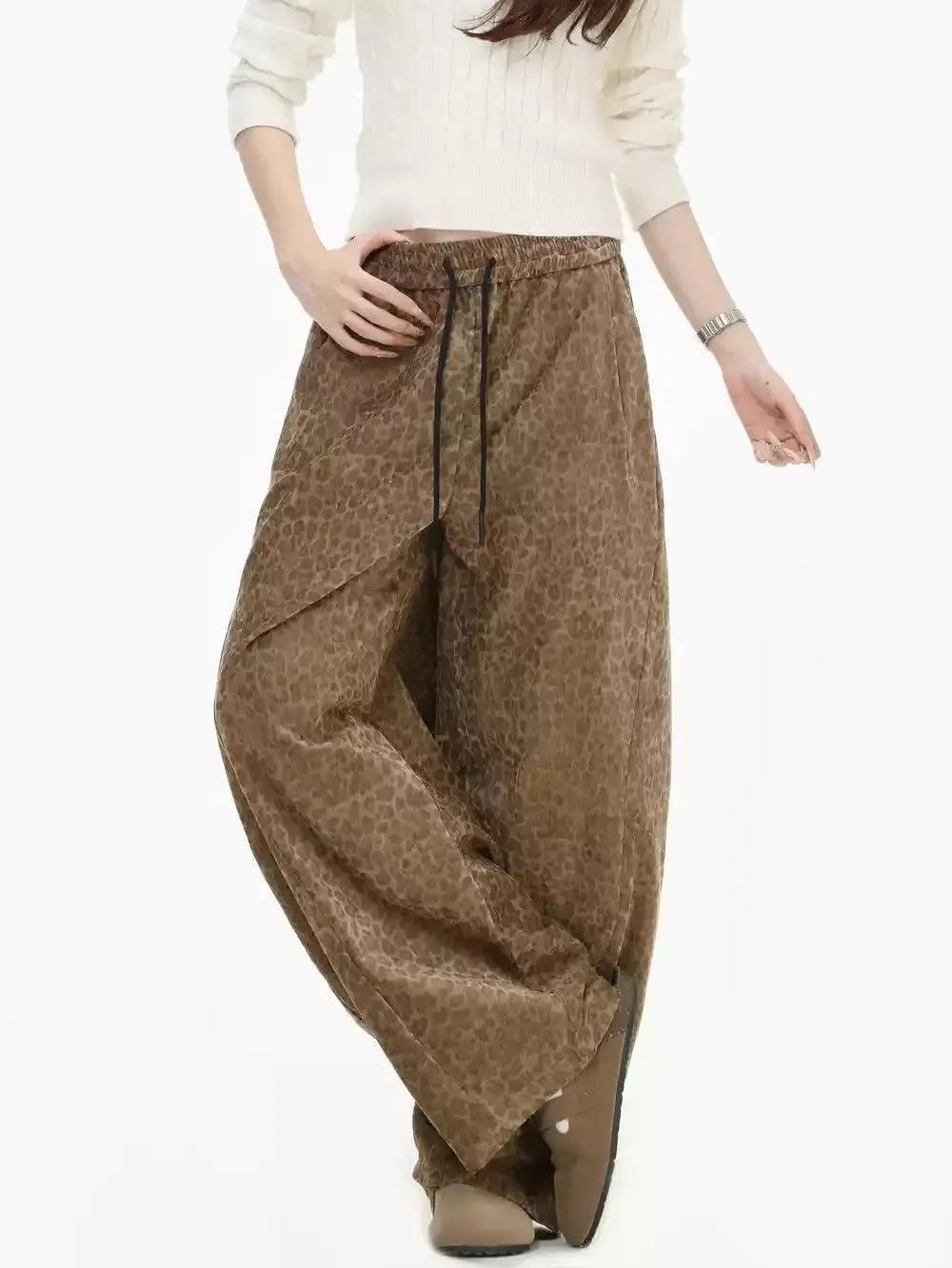 Drawstring Leopard Print Wide Pants Korean Street Fashion Pants By INS Korea Shop Online at OH Vault