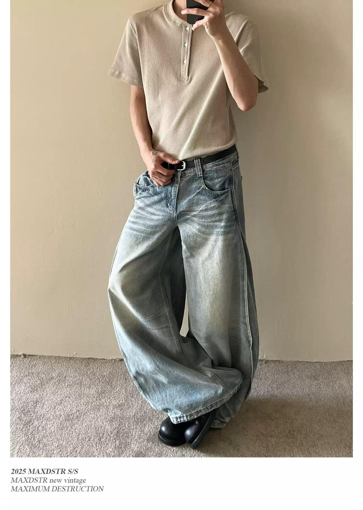Whiskered Pleats Wide Leg Jeans Korean Street Fashion Jeans By MaxDstr Shop Online at OH Vault