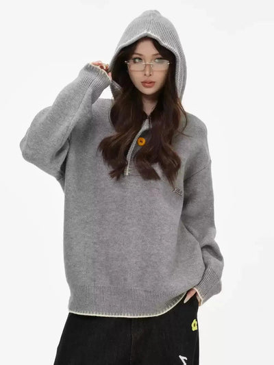 Color Buttons Hooded Sweater Korean Street Fashion Sweater By INS Korea Shop Online at OH Vault