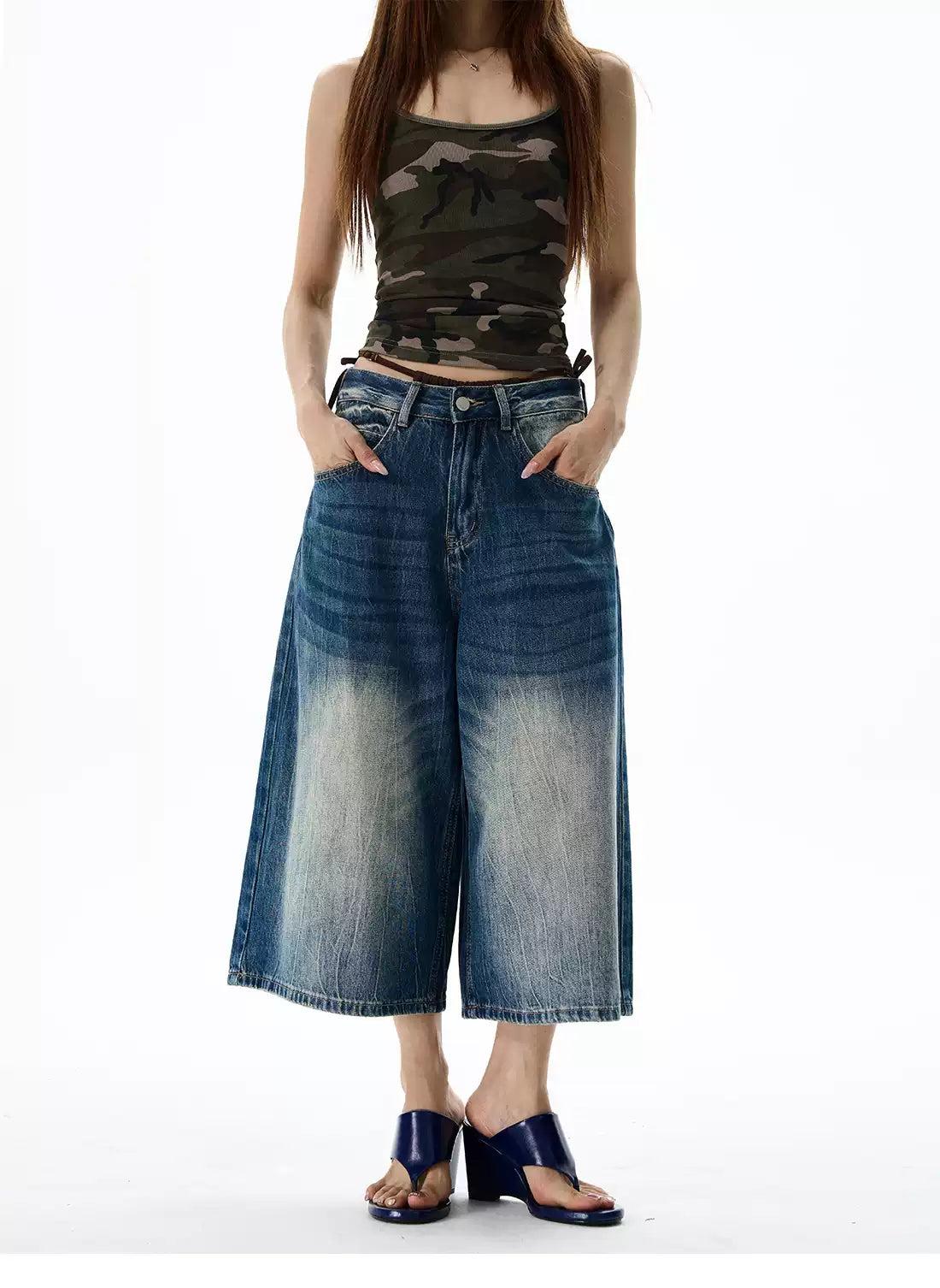 Faded & Washed Wide Denim Shorts Korean Street Fashion Shorts By 77Flight Shop Online at OH Vault