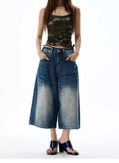 Faded & Washed Wide Denim Shorts Korean Street Fashion Shorts By 77Flight Shop Online at OH Vault