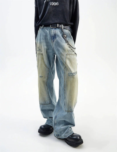 Distressed Double-Knee Flared Jeans Korean Street Fashion Jeans By Ash Dark Shop Online at OH Vault