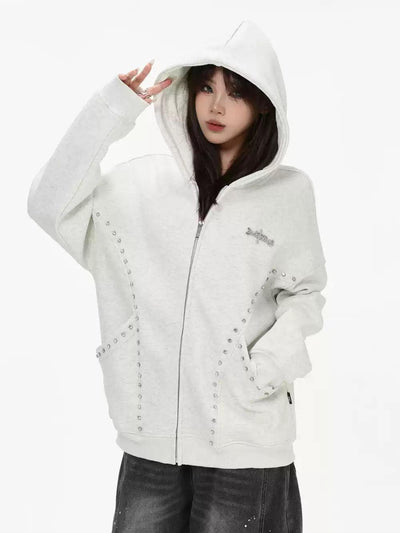 Stoned Line Detail Zipped Hoodie Korean Street Fashion Hoodie By INS Korea Shop Online at OH Vault
