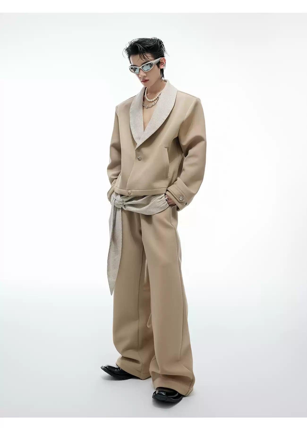 Spliced Houndstooth V-Neck Blazer& Lace-Up Drape Pants Set Korean Street Fashion Clothing Set By Argue Culture Shop Online at OH Vault
