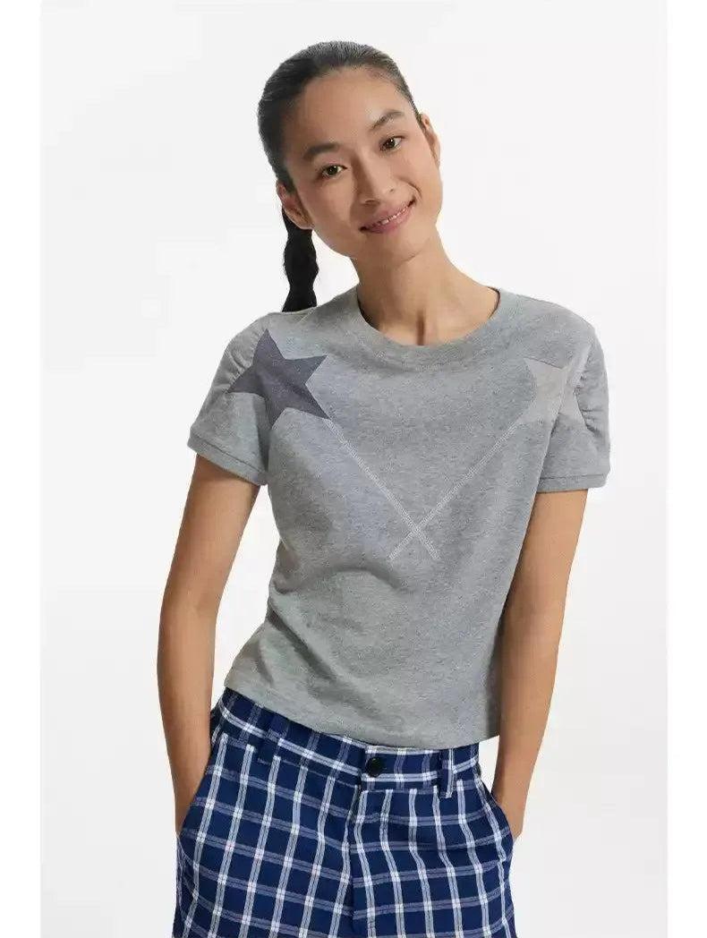 Stars Contrast Print T-Shirt Korean Street Fashion T-Shirt By Conp Conp Shop Online at OH Vault
