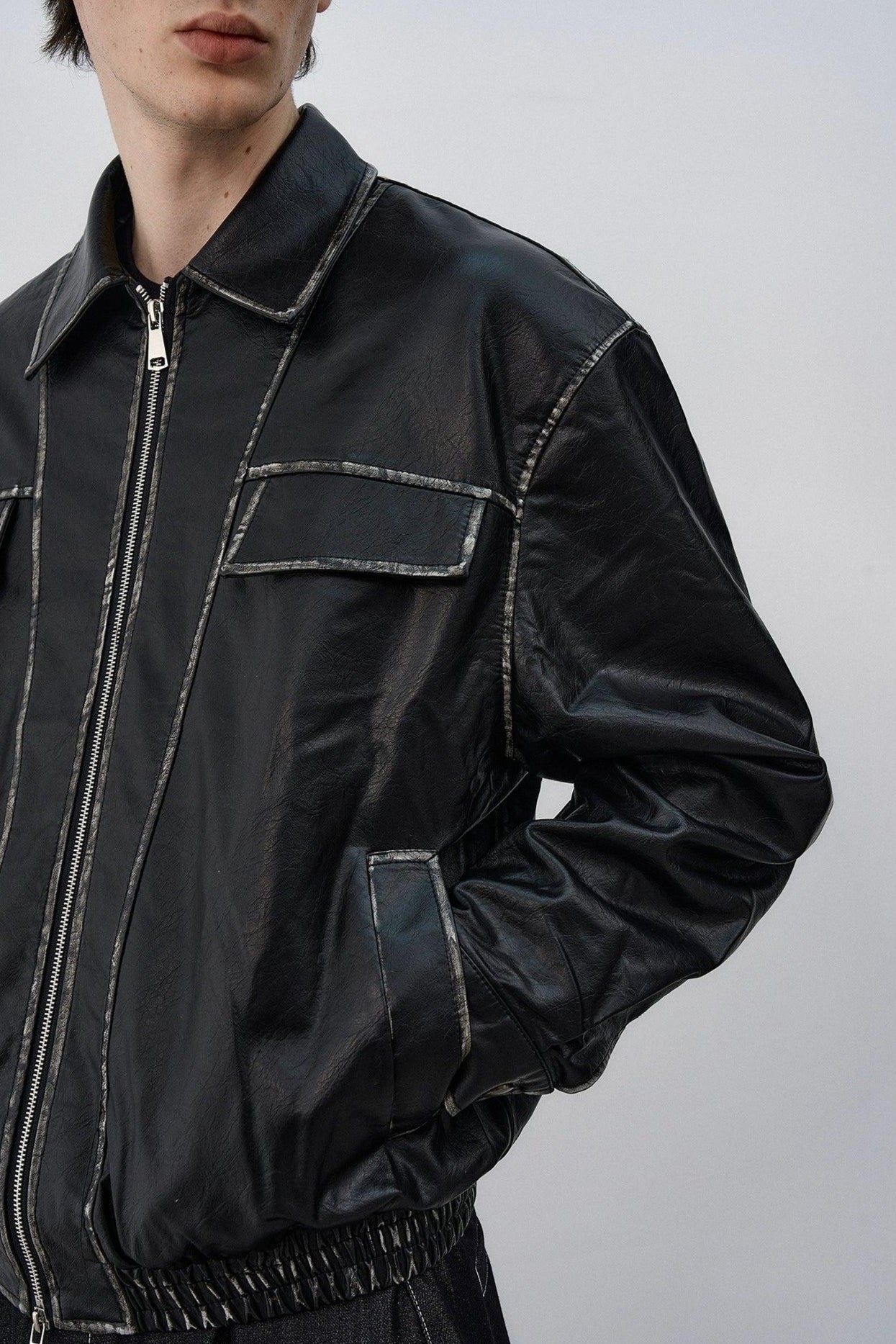 Smudged Outline PU Leather Jacket Korean Street Fashion Jacket By MaxDstr Shop Online at OH Vault