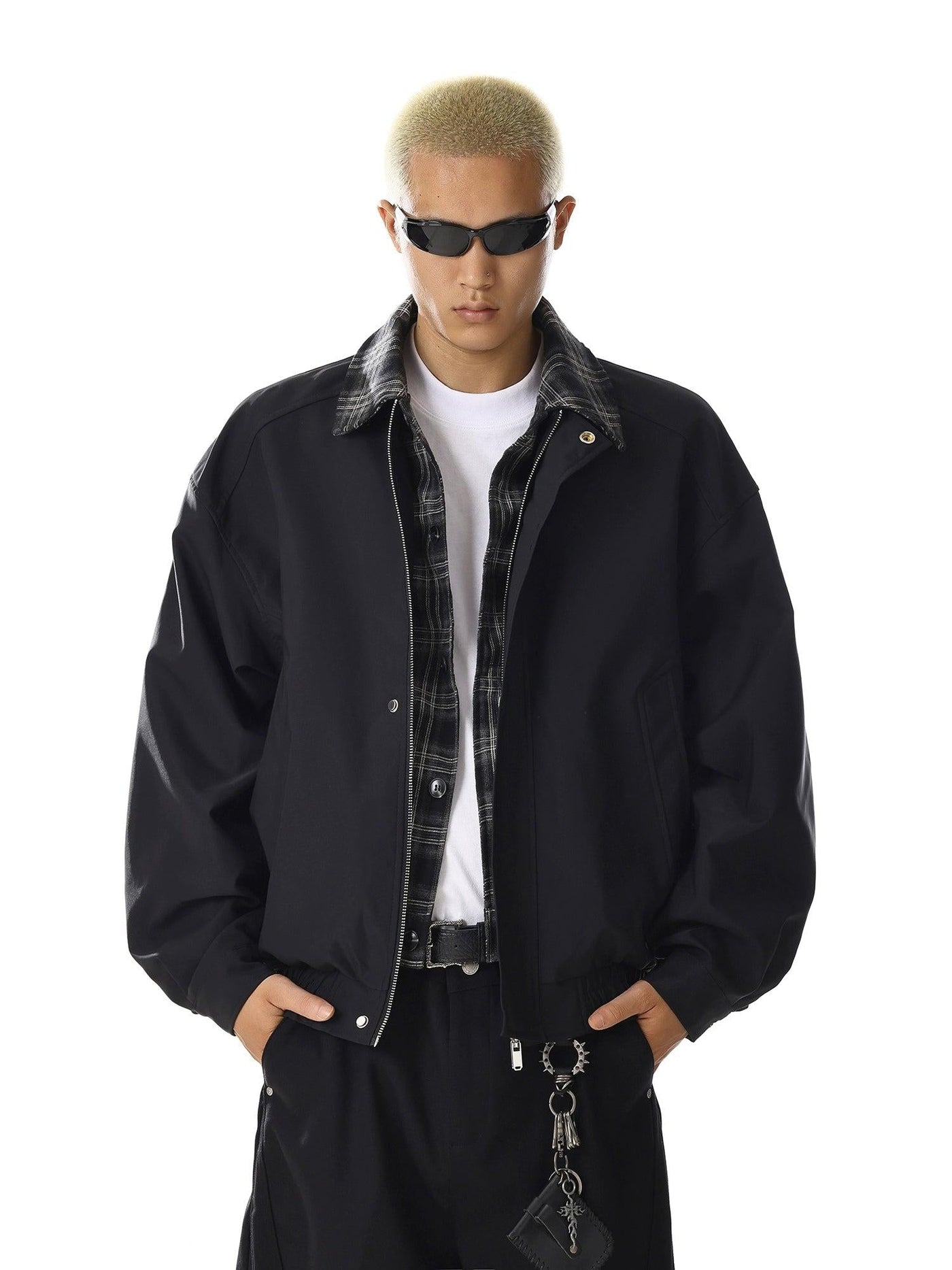 Plaid Spliced Bomber Jacket Korean Street Fashion Jacket By MEBXX Shop Online at OH Vault