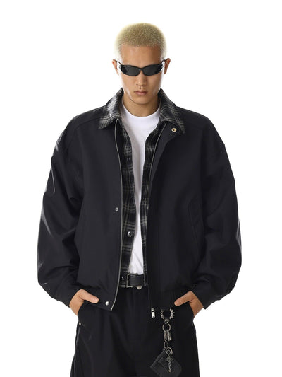 Plaid Spliced Bomber Jacket Korean Street Fashion Jacket By MEBXX Shop Online at OH Vault