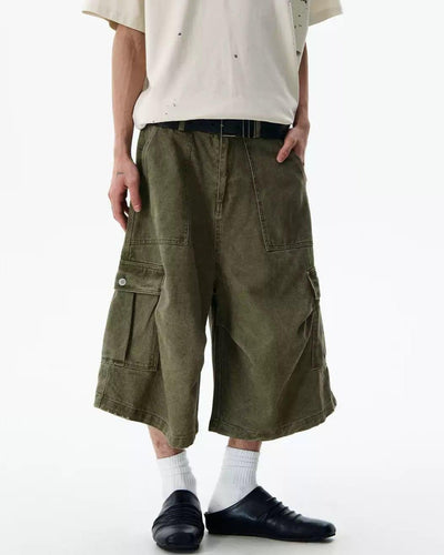 Wide Cargo Style Denim Shorts Korean Street Fashion Shorts By A PUEE Shop Online at OH Vault