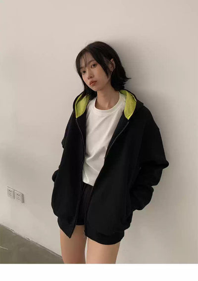 Color Lining Zip-Up Hoodie Korean Street Fashion Jacket By In Knots Shop Online at OH Vault