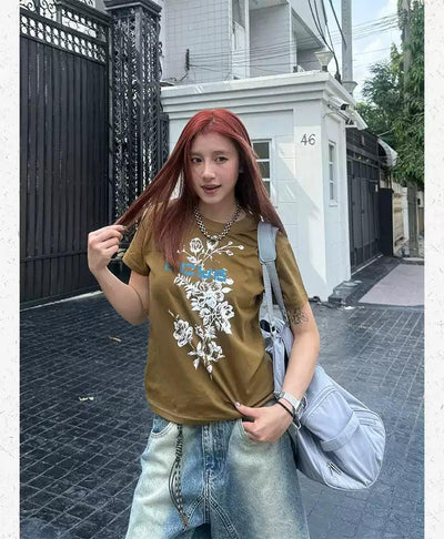 Flower Graphic Print T-Shirt Korean Street Fashion T-Shirt By Made Extreme Shop Online at OH Vault