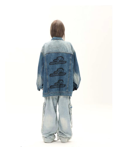 Oversized Printed Denim Jacket Korean Street Fashion Jacket By Jump Next Shop Online at OH Vault