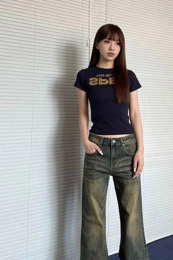 Gradient Ripple Flared Jeans Korean Street Fashion Jeans By Apocket Shop Online at OH Vault