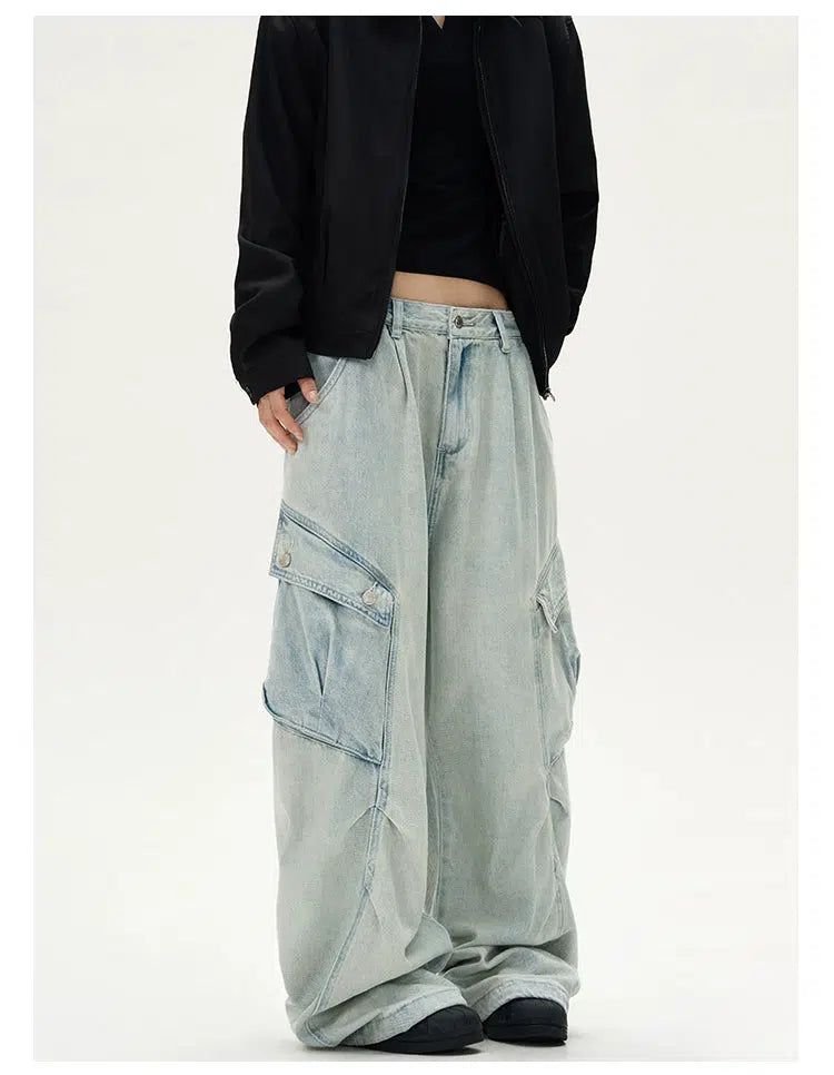 Faded Baggy Fit Cargo Jeans Korean Street Fashion Jeans By A PUEE Shop Online at OH Vault