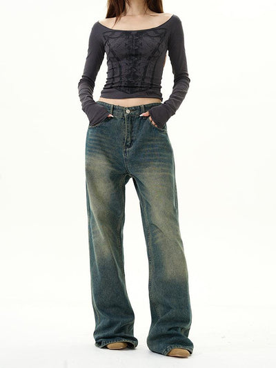 Gradient Fade & Whiskers Jeans Korean Street Fashion Jeans By 77Flight Shop Online at OH Vault