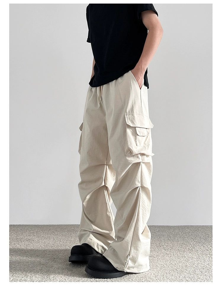 Drawcords Multi-Pleats Parachute Pants Korean Street Fashion Pants By A PUEE Shop Online at OH Vault