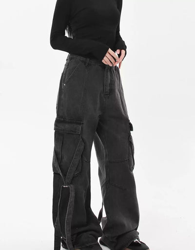 Strapped Pockets Cargo Jeans Korean Street Fashion Jeans By Blacklists Shop Online at OH Vault