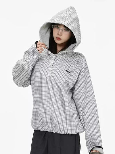 Checkered Half-Button Hooded Jacket Korean Street Fashion Jacket By INS Korea Shop Online at OH Vault