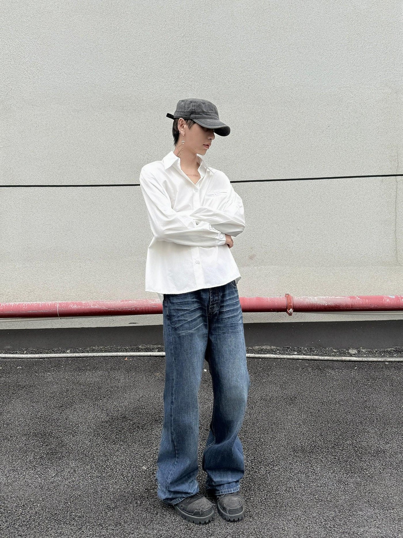 Sleek Solid Color Shirt Korean Street Fashion Shirt By Ash Dark Shop Online at OH Vault