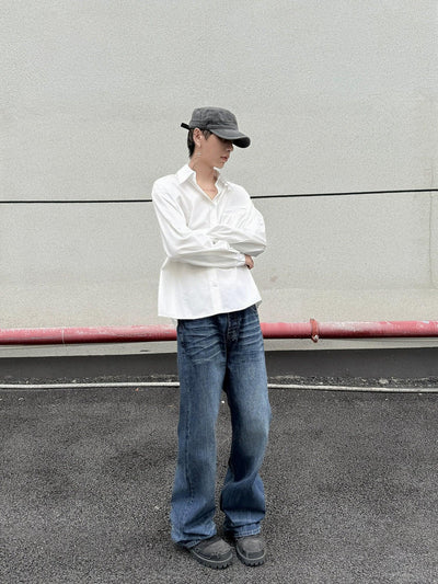 Sleek Solid Color Shirt Korean Street Fashion Shirt By Ash Dark Shop Online at OH Vault