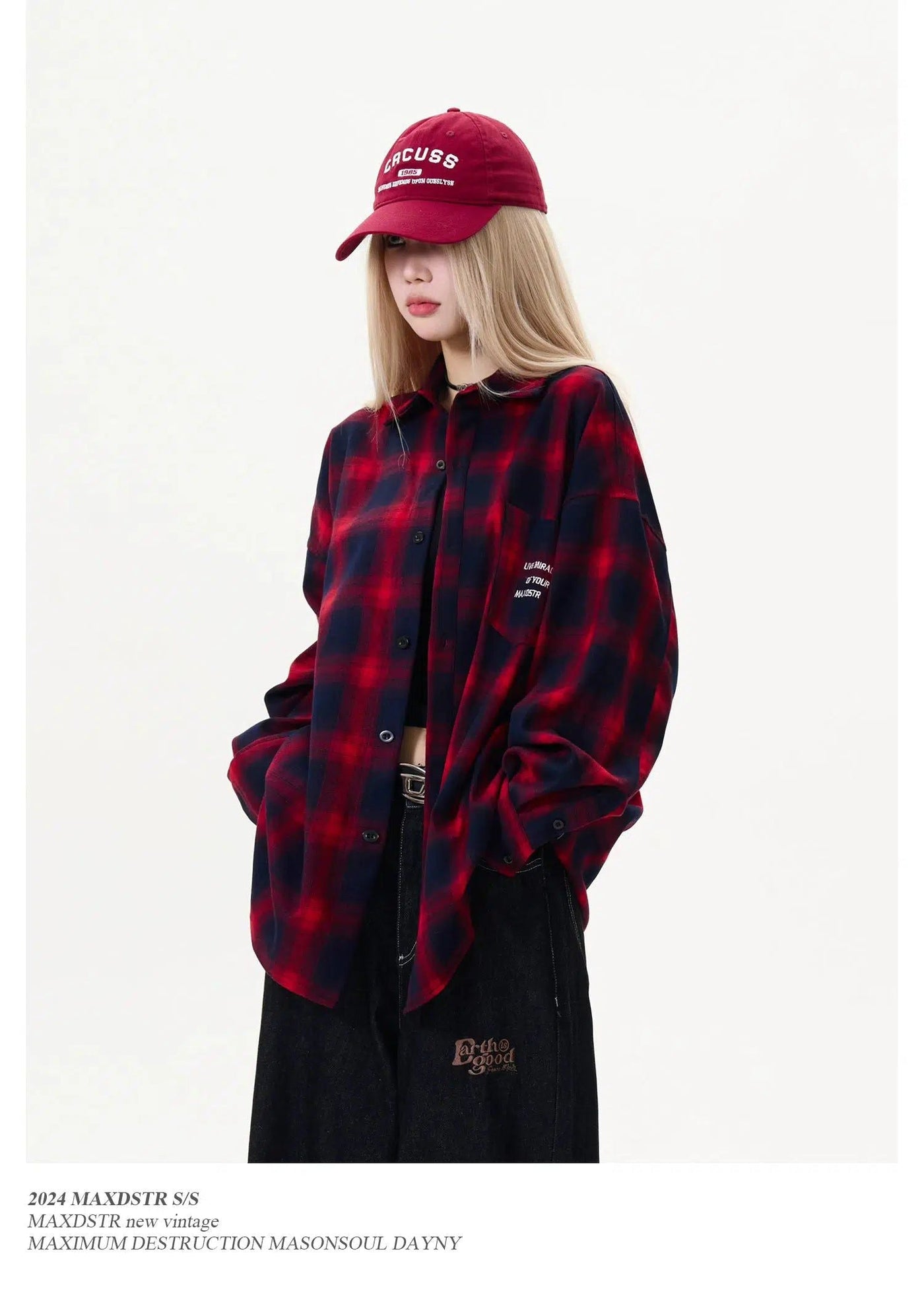 Gradient Plaid Embroidered Letters Shirt Korean Street Fashion Shirt By MaxDstr Shop Online at OH Vault