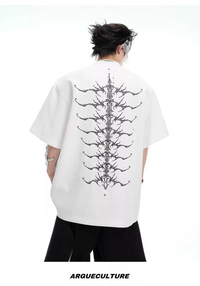Detailed Spine Embroidered T-Shirt Korean Street Fashion T-Shirt By Argue Culture Shop Online at OH Vault