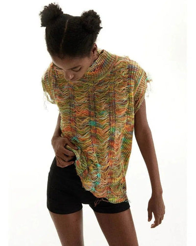 Multi-Color Knit Vest Korean Street Fashion Vest By Conp Conp Shop Online at OH Vault