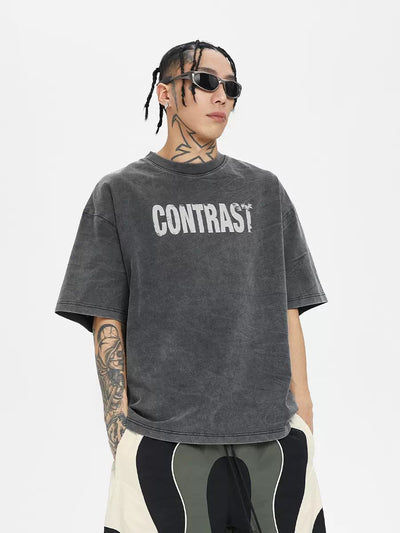 Contrast Text Washed T-Shirt Korean Street Fashion T-Shirt By Face2Face Shop Online at OH Vault
