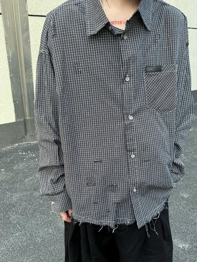 Raw Edge Plaid Buttoned Shirt Korean Street Fashion Shirt By Ash Dark Shop Online at OH Vault
