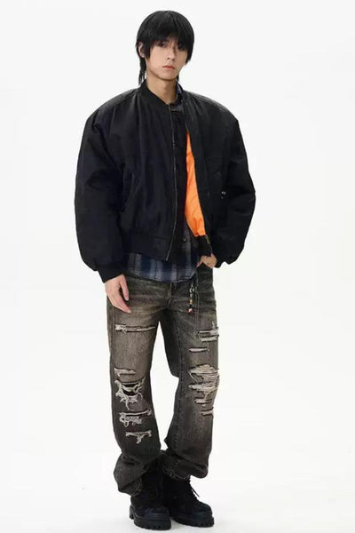 Chic Bomber Lined Jacket Korean Street Fashion Jacket By 77Flight Shop Online at OH Vault