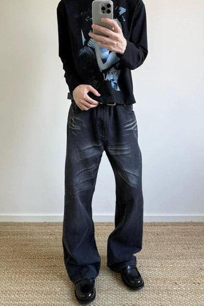 Grunge Whisker Lines Straight Jeans Korean Street Fashion Jeans By A PUEE Shop Online at OH Vault