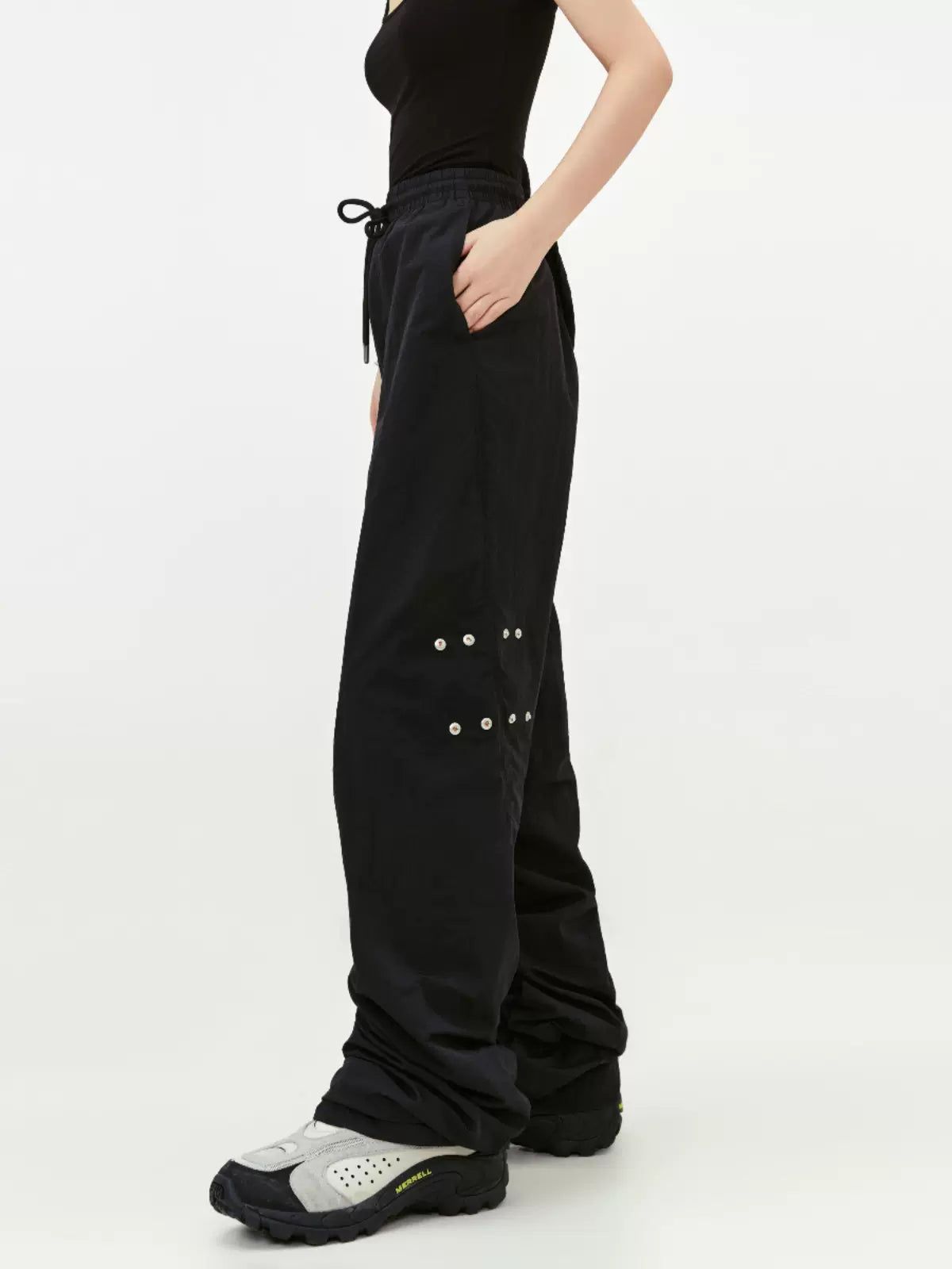 Drawstring Snap Button Pleated Pants Korean Street Fashion Pants By Made Extreme Shop Online at OH Vault
