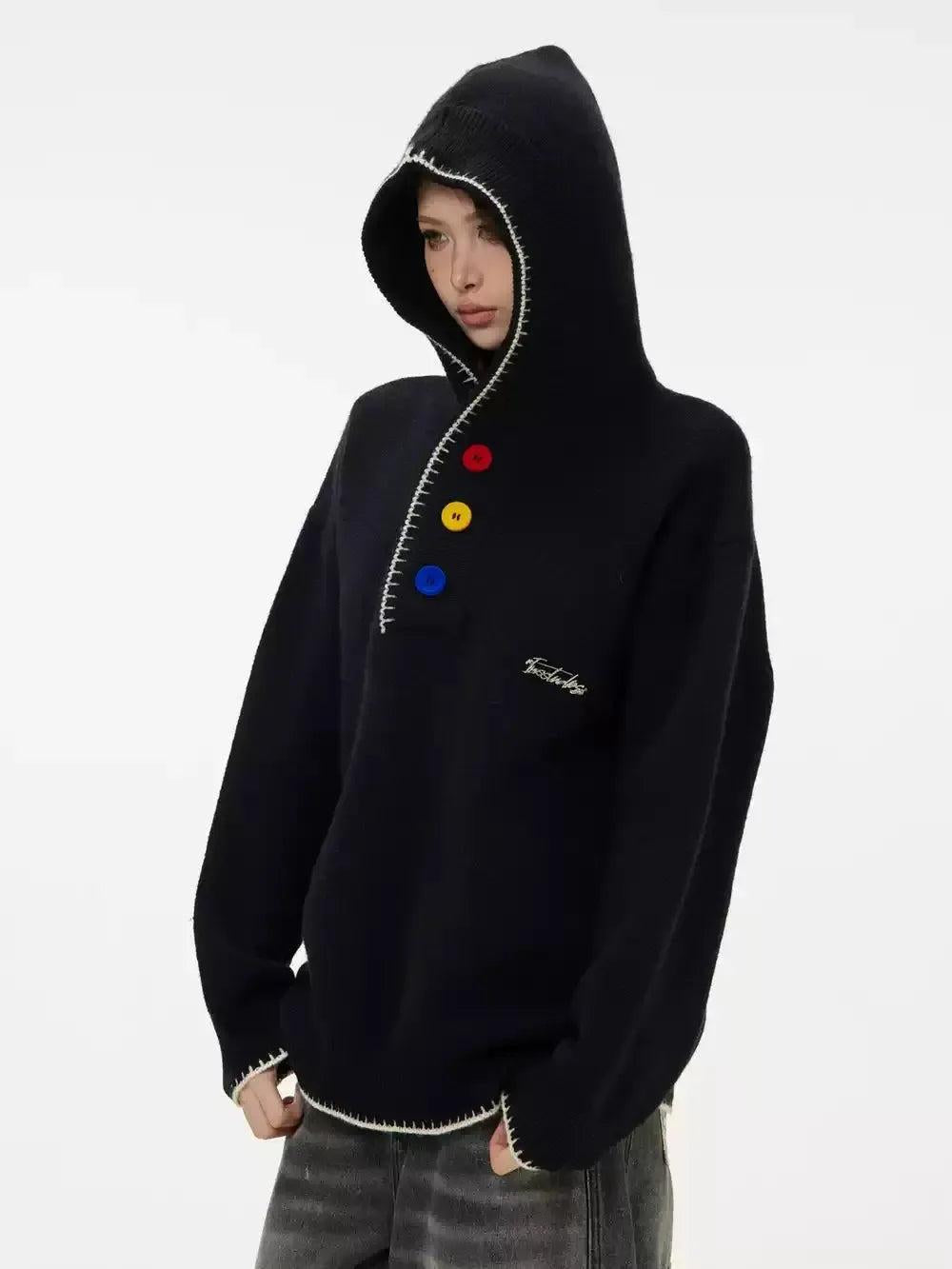 Color Buttons Hooded Sweater Korean Street Fashion Sweater By INS Korea Shop Online at OH Vault