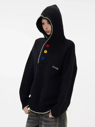 Color Buttons Hooded Sweater Korean Street Fashion Sweater By INS Korea Shop Online at OH Vault