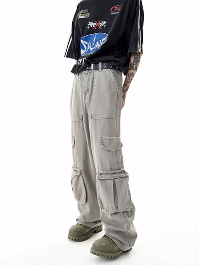 Heavy Wide Zipped Cargo Jeans Korean Street Fashion Jeans By Ash Dark Shop Online at OH Vault