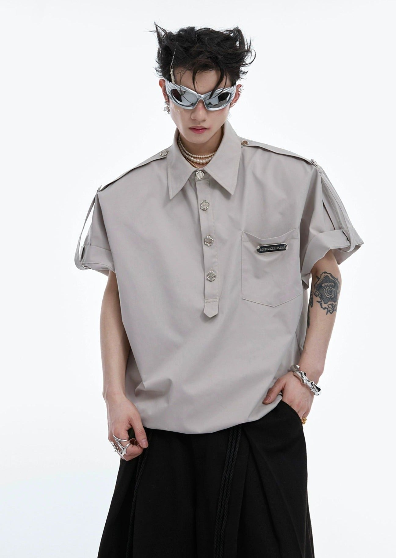 Folded Sleeve Boxy Shirt Korean Street Fashion Shirt By Argue Culture Shop Online at OH Vault