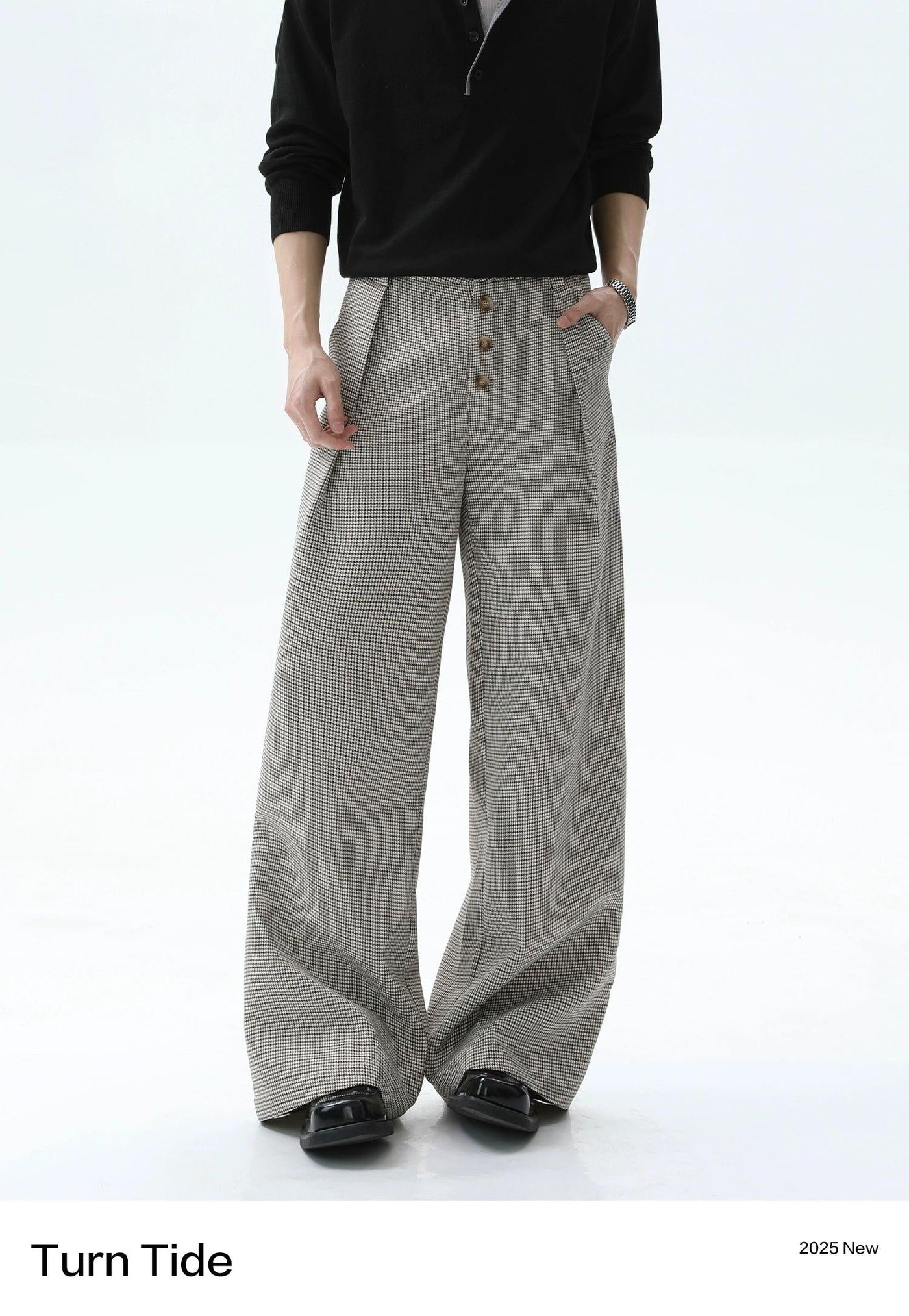 Pleated Buttoned Line Gingham Pants Korean Street Fashion Pants By Turn Tide Shop Online at OH Vault